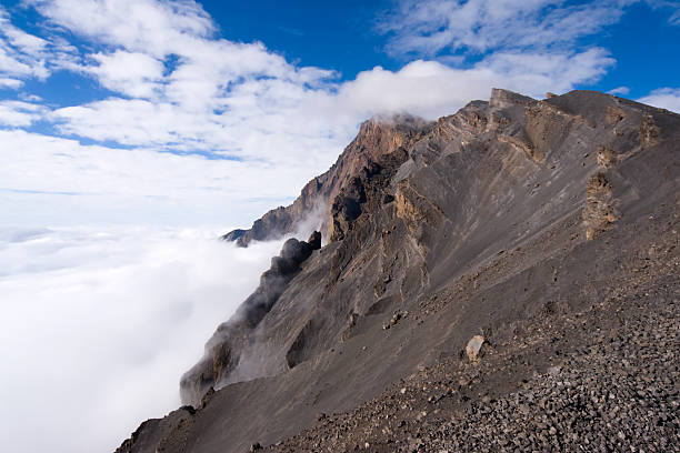 Mount Meru crater rim with dramatic rocky terrain